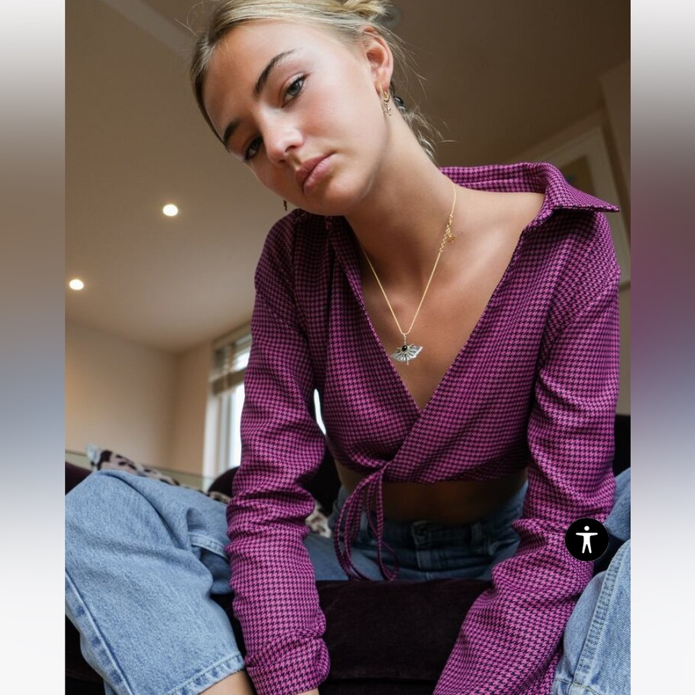 Zara Houndstooth Polo Top